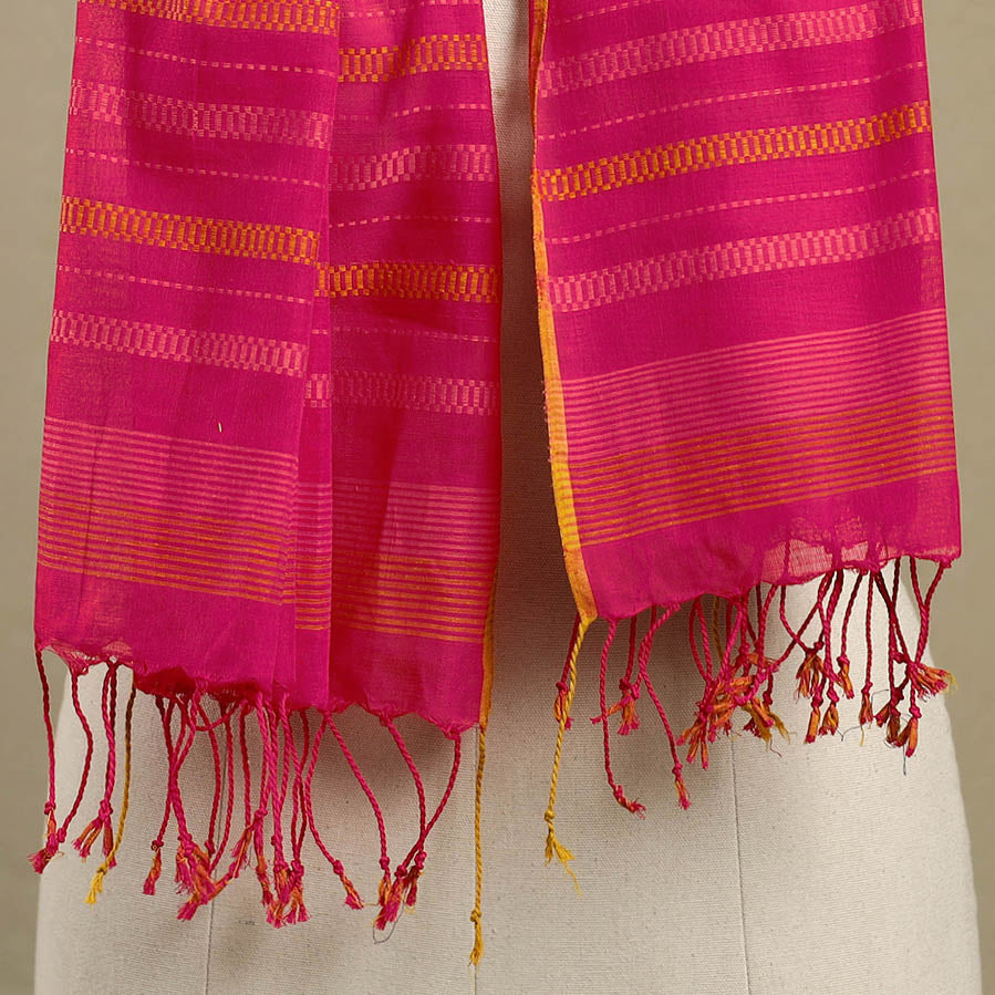 Pink Handloom Cotton Srikakulam Jamdani Stole with Tassels