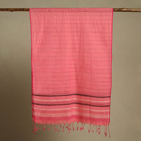 Pink Handloom Cotton Srikakulam Jamdani Stole with Tassels