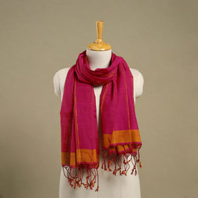 Pink Handloom Cotton Srikakulam Jamdani Stole with Tassels