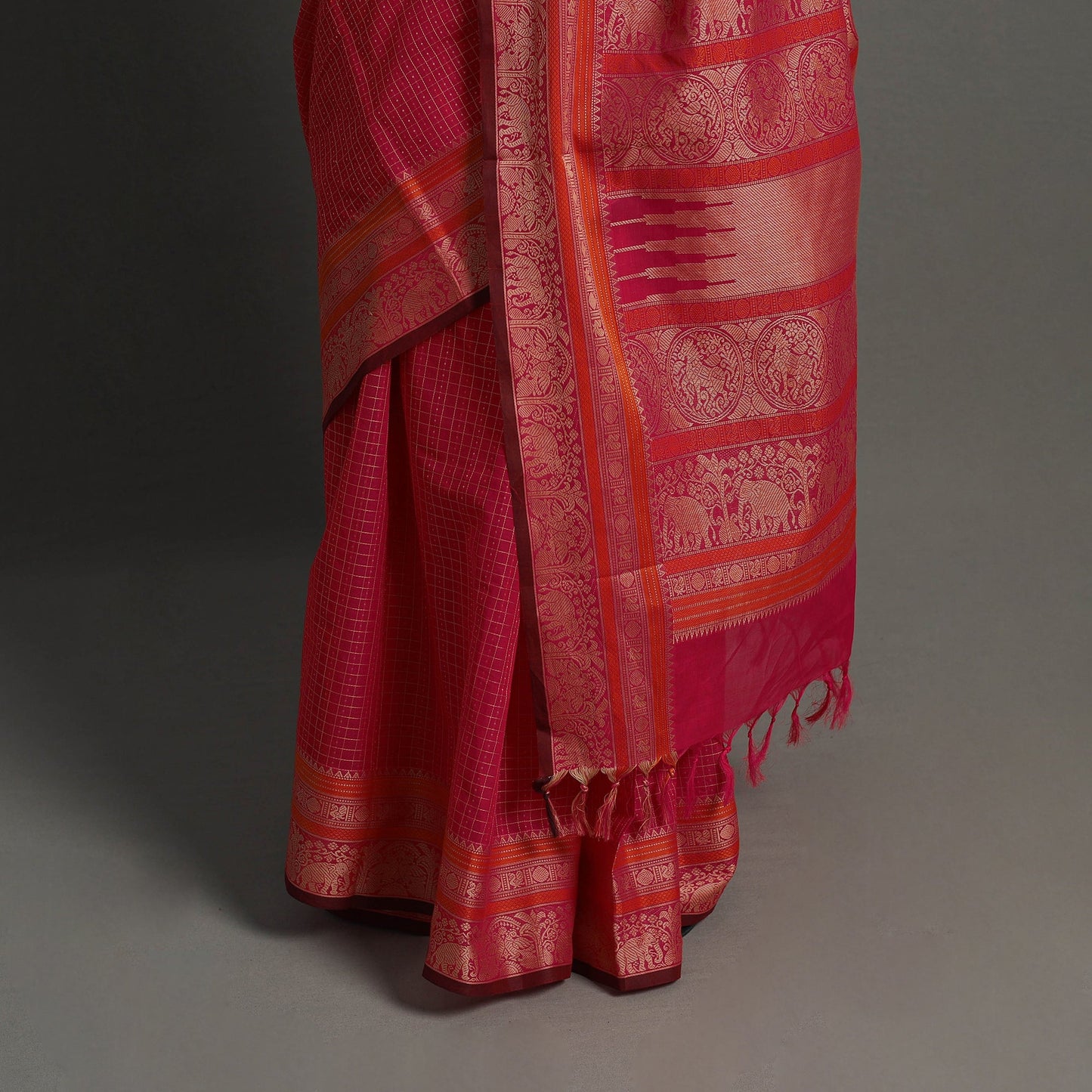 Pink - handloom cotton thread border kanchipuram saree 24