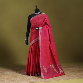 Pink - handloom cotton zari border mangalagiri saree 10