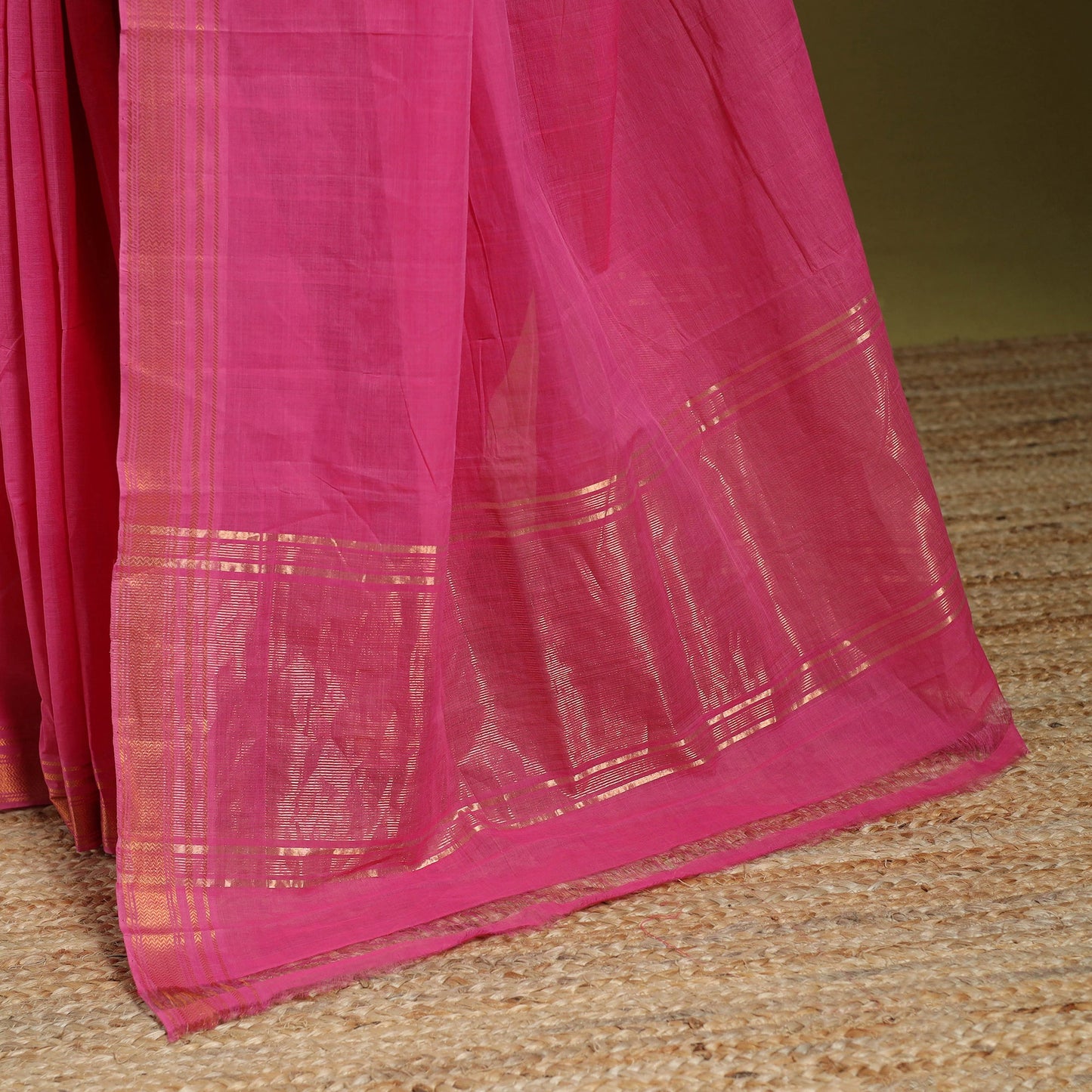 Pink - handloom cotton zari border mangalagiri saree 10