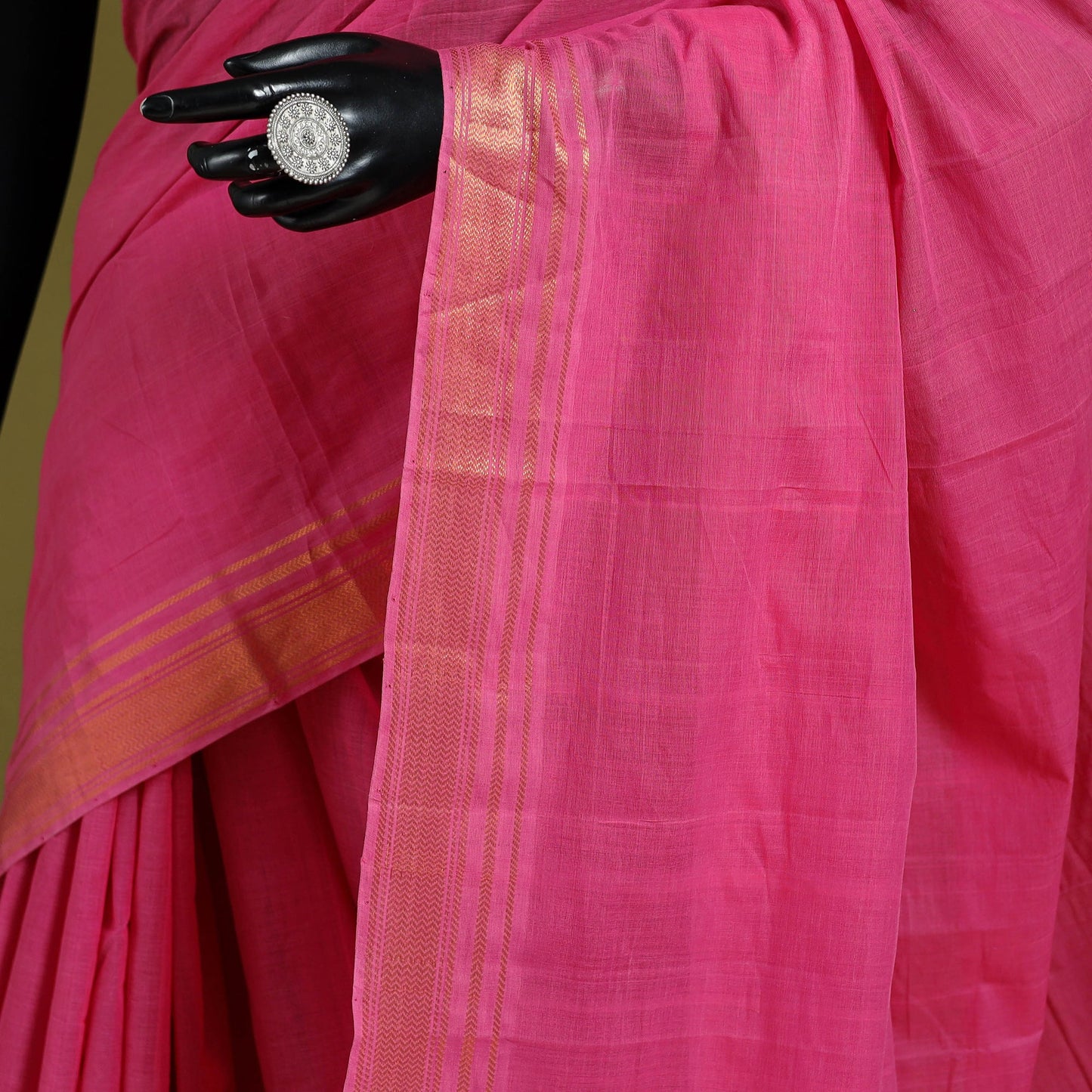 Pink - handloom cotton zari border mangalagiri saree 10