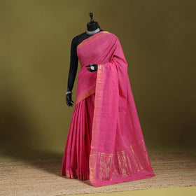 Pink - handloom cotton zari border mangalagiri saree 10