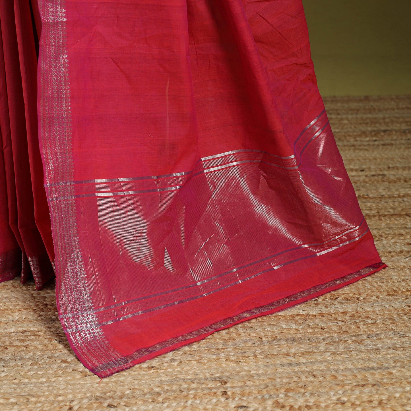Pink - handloom cotton zari border mangalagiri saree 10