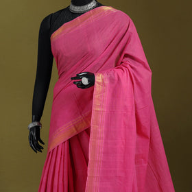 Pink - handloom cotton zari border mangalagiri saree 10