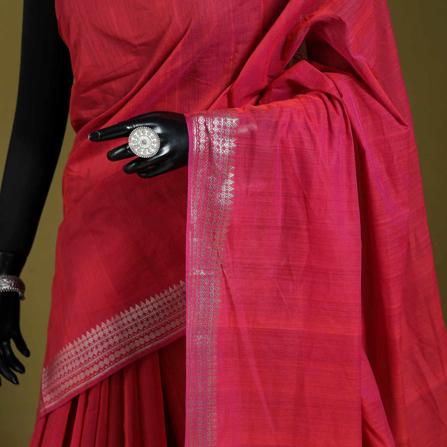 Pink - handloom cotton zari border mangalagiri saree 10