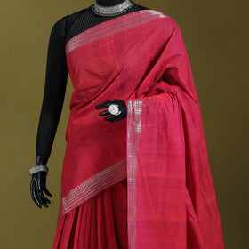 Pink - handloom cotton zari border mangalagiri saree 10