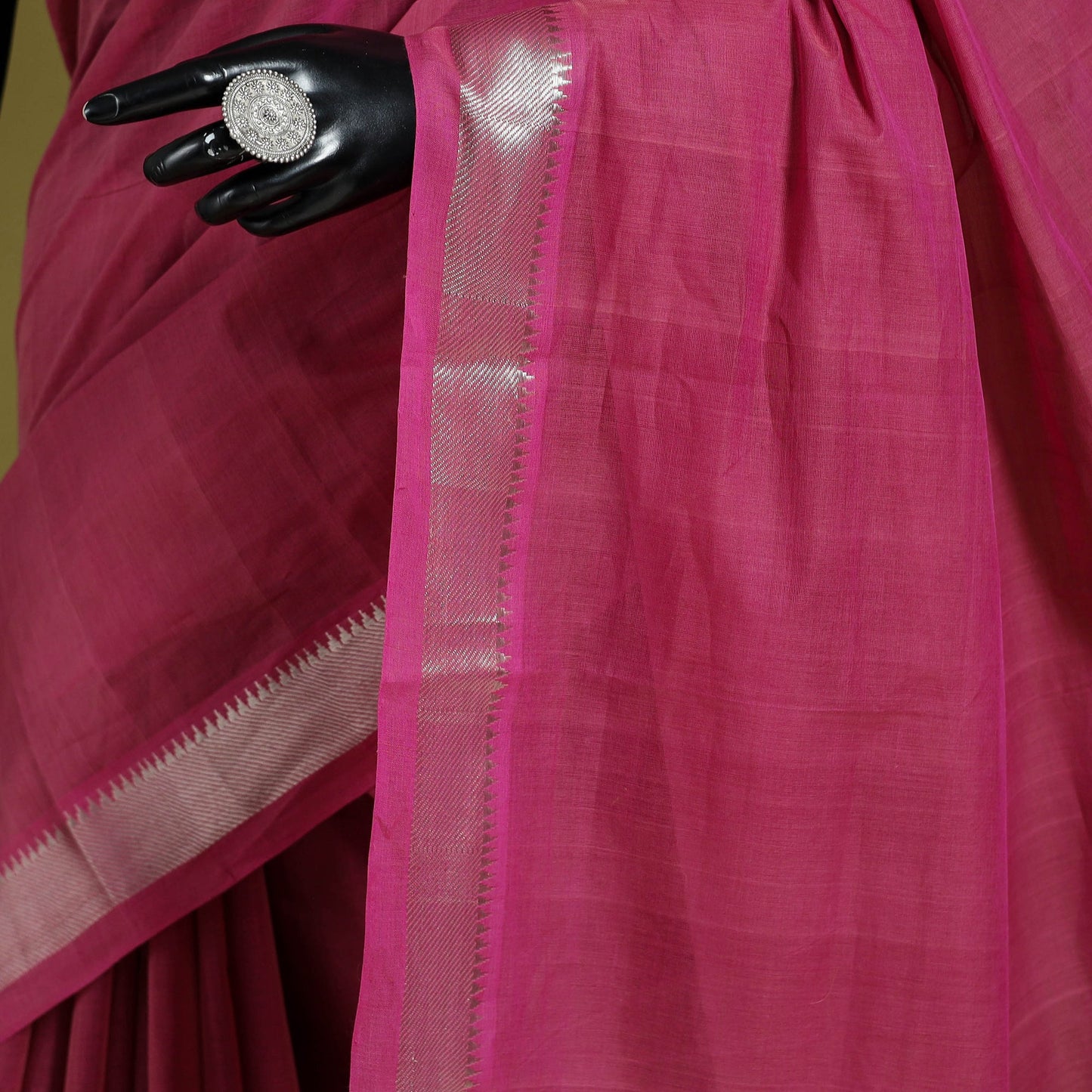 Pink - handloom cotton zari border mangalagiri saree 12