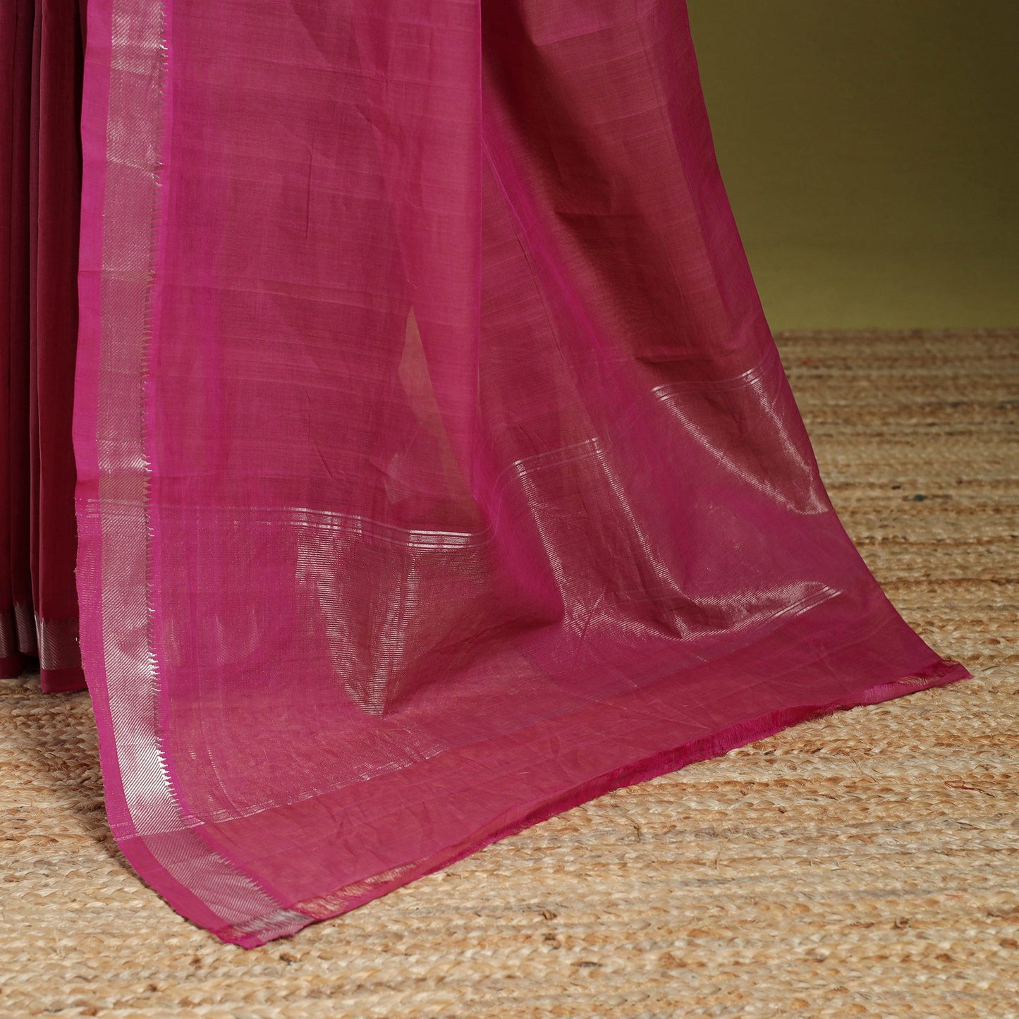Pink - handloom cotton zari border mangalagiri saree 12