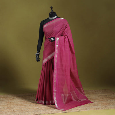 Pink - handloom cotton zari border mangalagiri saree 12
