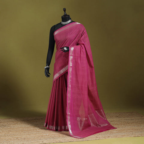 Pink - handloom cotton zari border mangalagiri saree 12