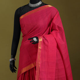 Pink - handloom cotton zari border mangalagiri saree 20