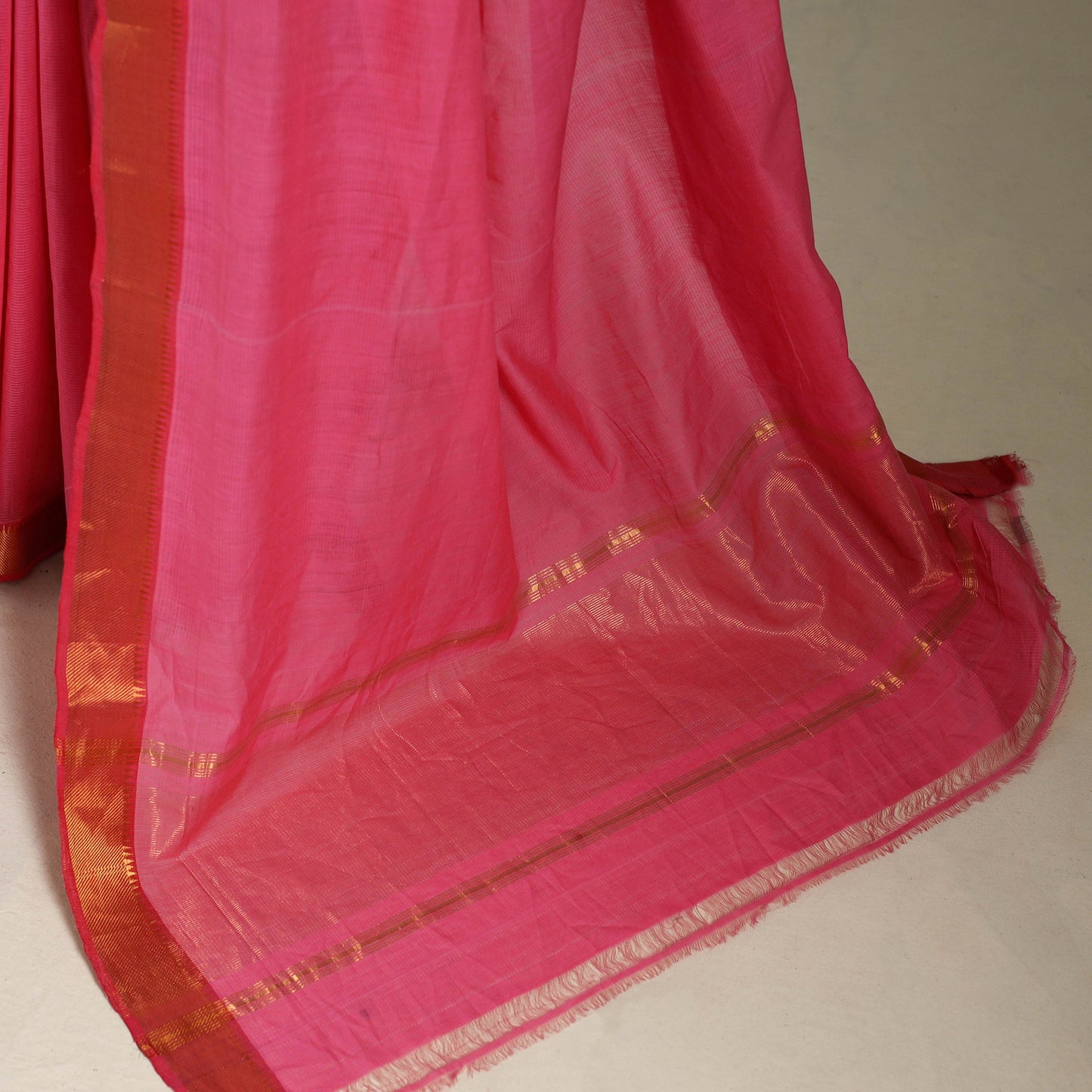 Pink Handloom Cotton Zari Border Mangalagiri Saree