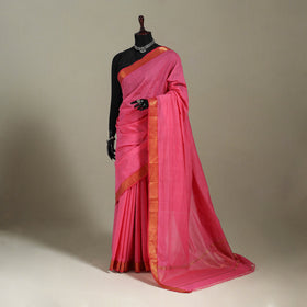 Pink Handloom Cotton Zari Border Mangalagiri Saree