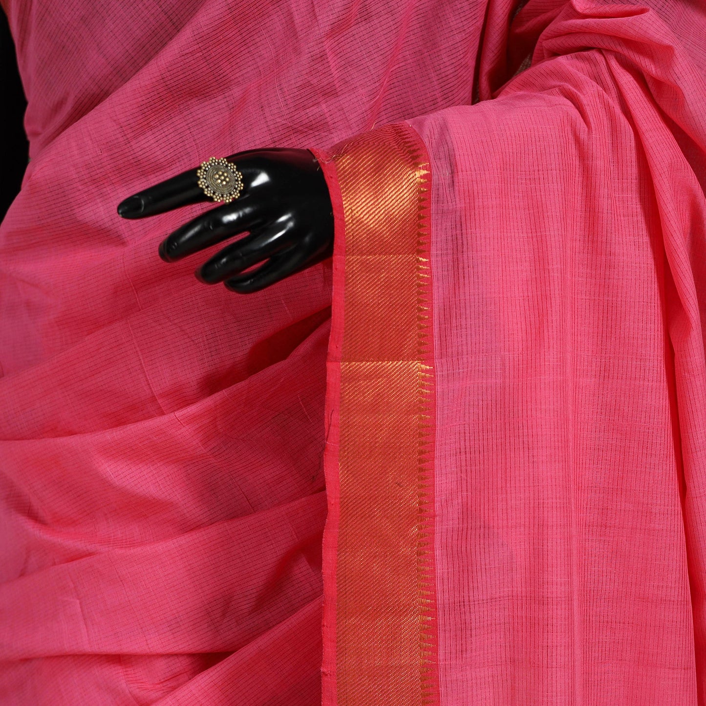 Pink Handloom Cotton Zari Border Mangalagiri Saree
