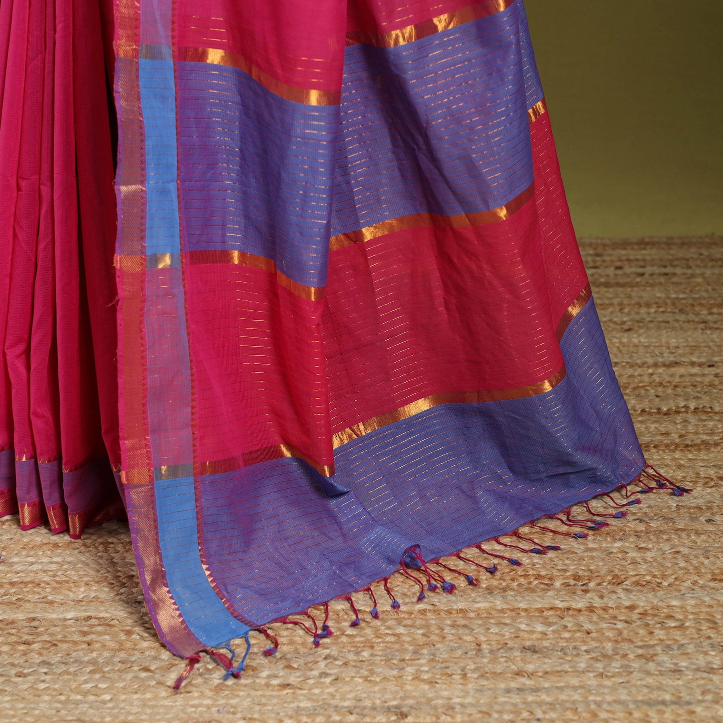 Pink - handloom cotton zari border mangalagiri saree 25