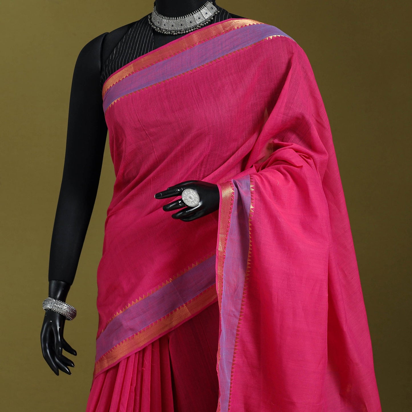 Pink - handloom cotton zari border mangalagiri saree 25