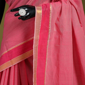 Pink - handloom cotton zari border mangalagiri saree 27