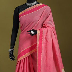 Pink - handloom cotton zari border mangalagiri saree 27