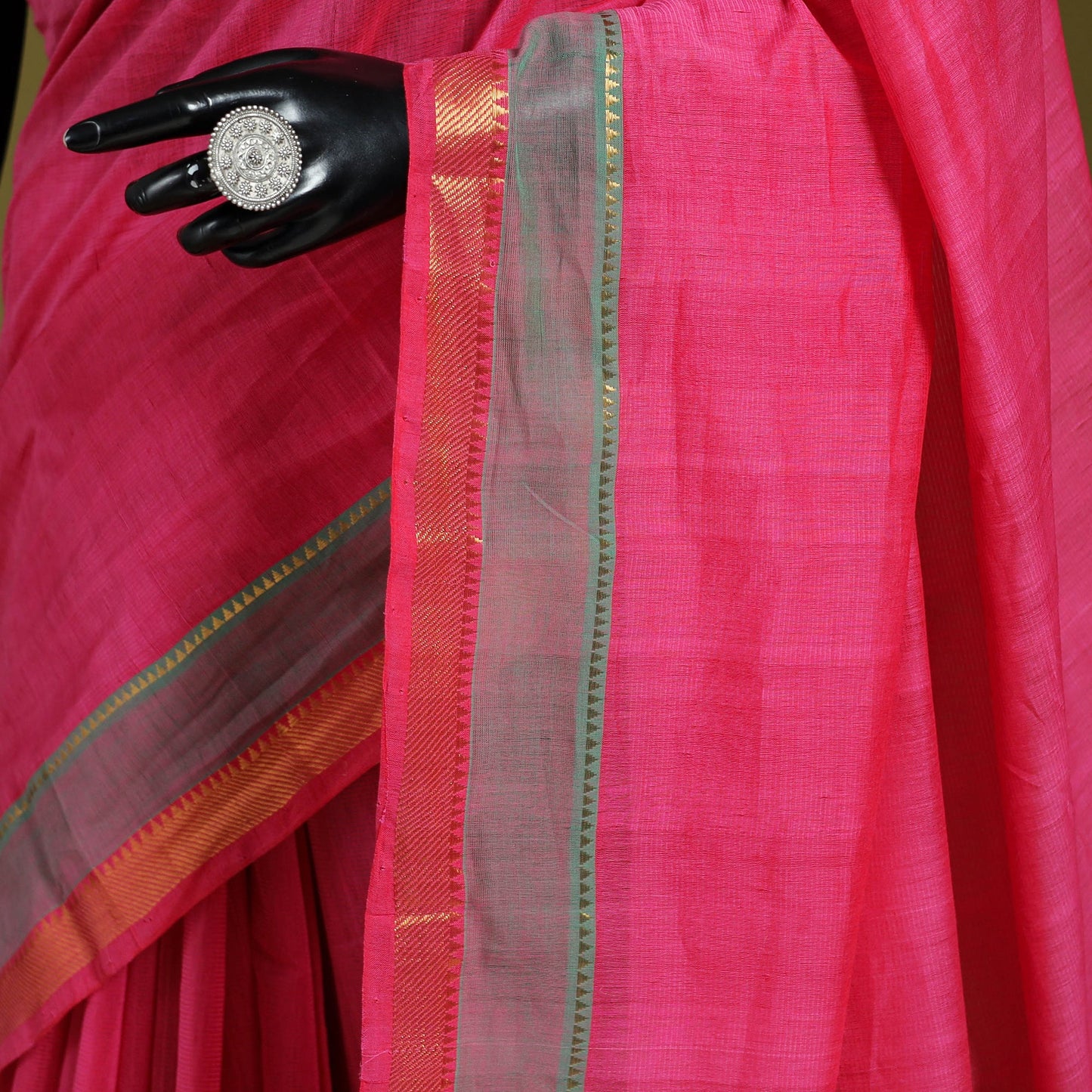 Pink - handloom cotton zari border mangalagiri saree 30