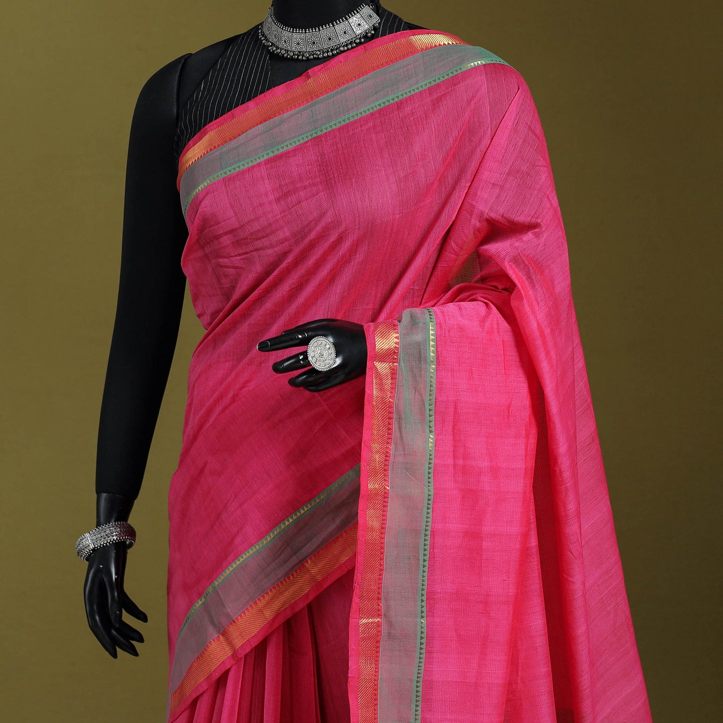 Pink - handloom cotton zari border mangalagiri saree 30