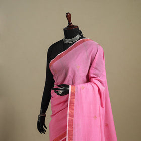 Pink - handloom cotton zari buti phulia jamdani saree 05