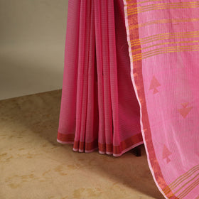 Pink - handloom cotton zari buti phulia jamdani saree 05