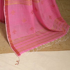 Pink - handloom cotton zari buti phulia jamdani saree 05