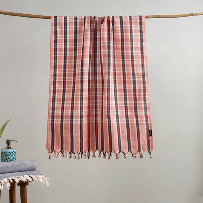 Pink- handloom fine cotton checks bath towel 28