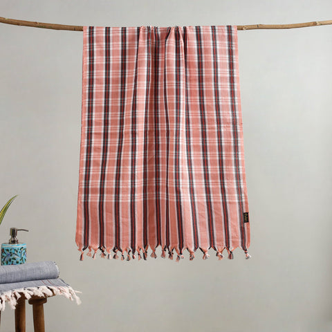 Pink- handloom fine cotton checks bath towel 28