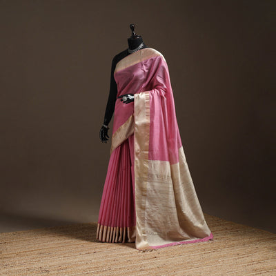 Pink - handloom maheshwari saree with ghicha pallu resham