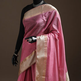 Pink - handloom maheshwari saree with ghicha pallu resham