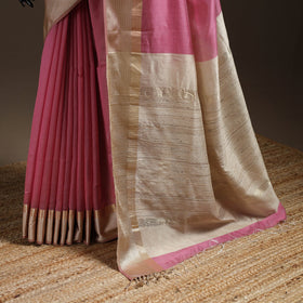 Pink - handloom maheshwari saree with ghicha pallu resham