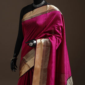 Pink - handloom maheshwari saree with resham zari border 17