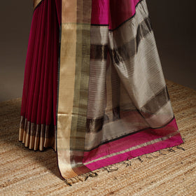 Pink - handloom maheshwari saree with resham zari border 17