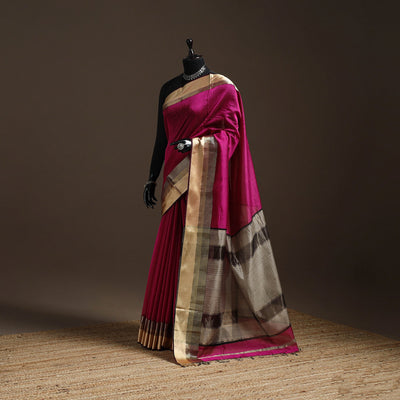 Pink - handloom maheshwari saree with resham zari border 17