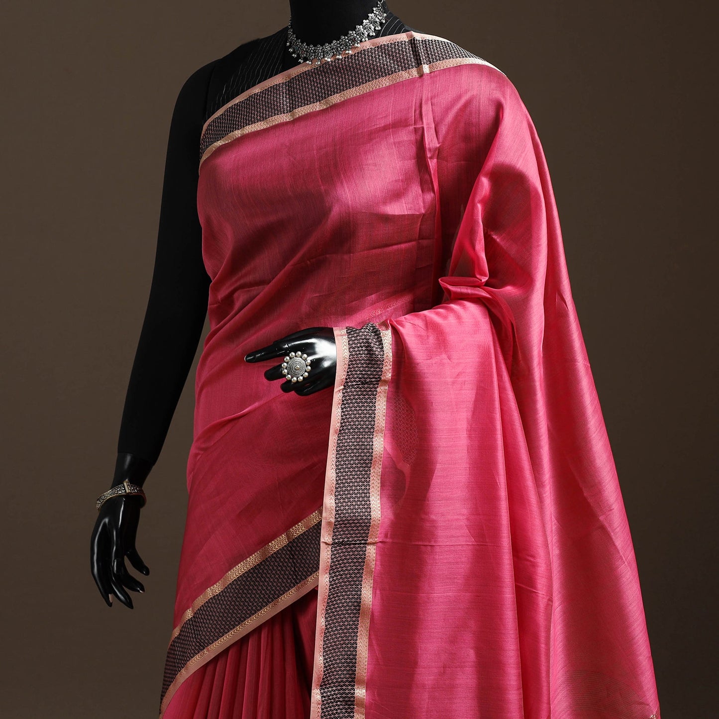 Pink - handloom maheshwari saree with thread border 12