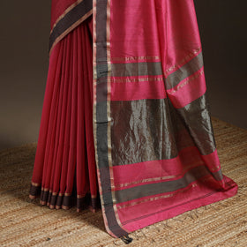 Pink - handloom maheshwari saree with thread border 12