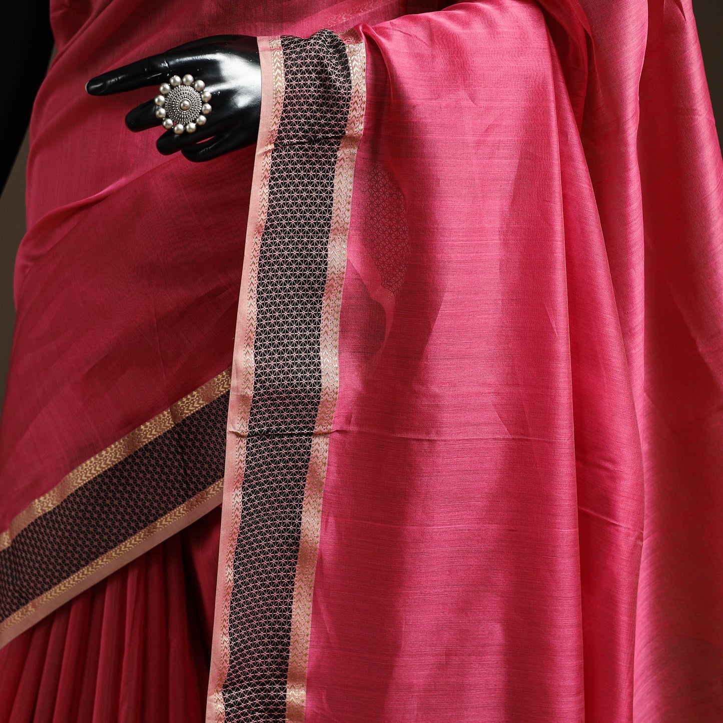 Pink - handloom maheshwari saree with thread border 12