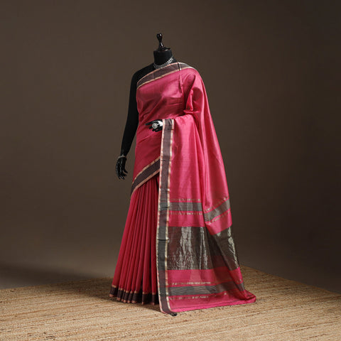 Pink - handloom maheshwari saree with thread border 12