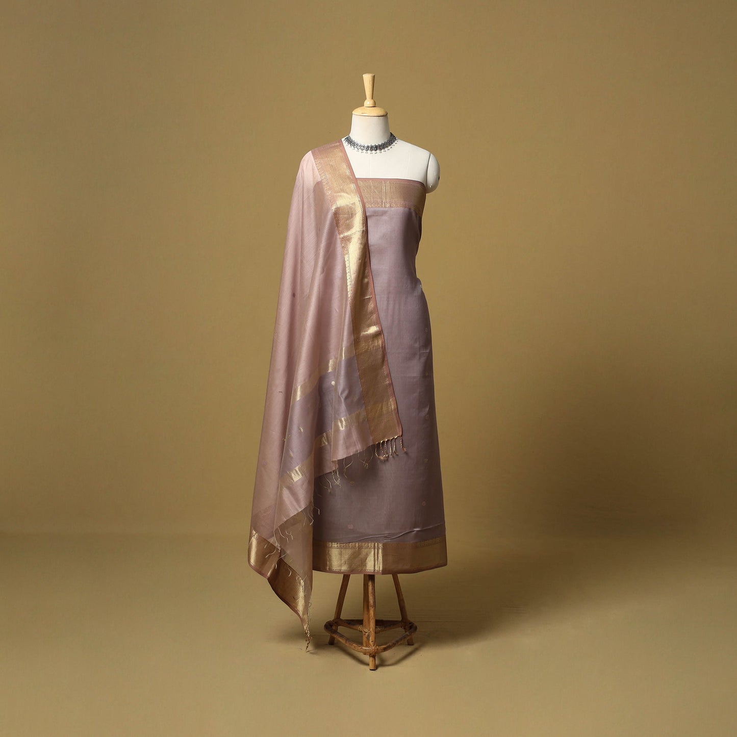 Handloom maheshwari silk buti work 2pc unstitched dress