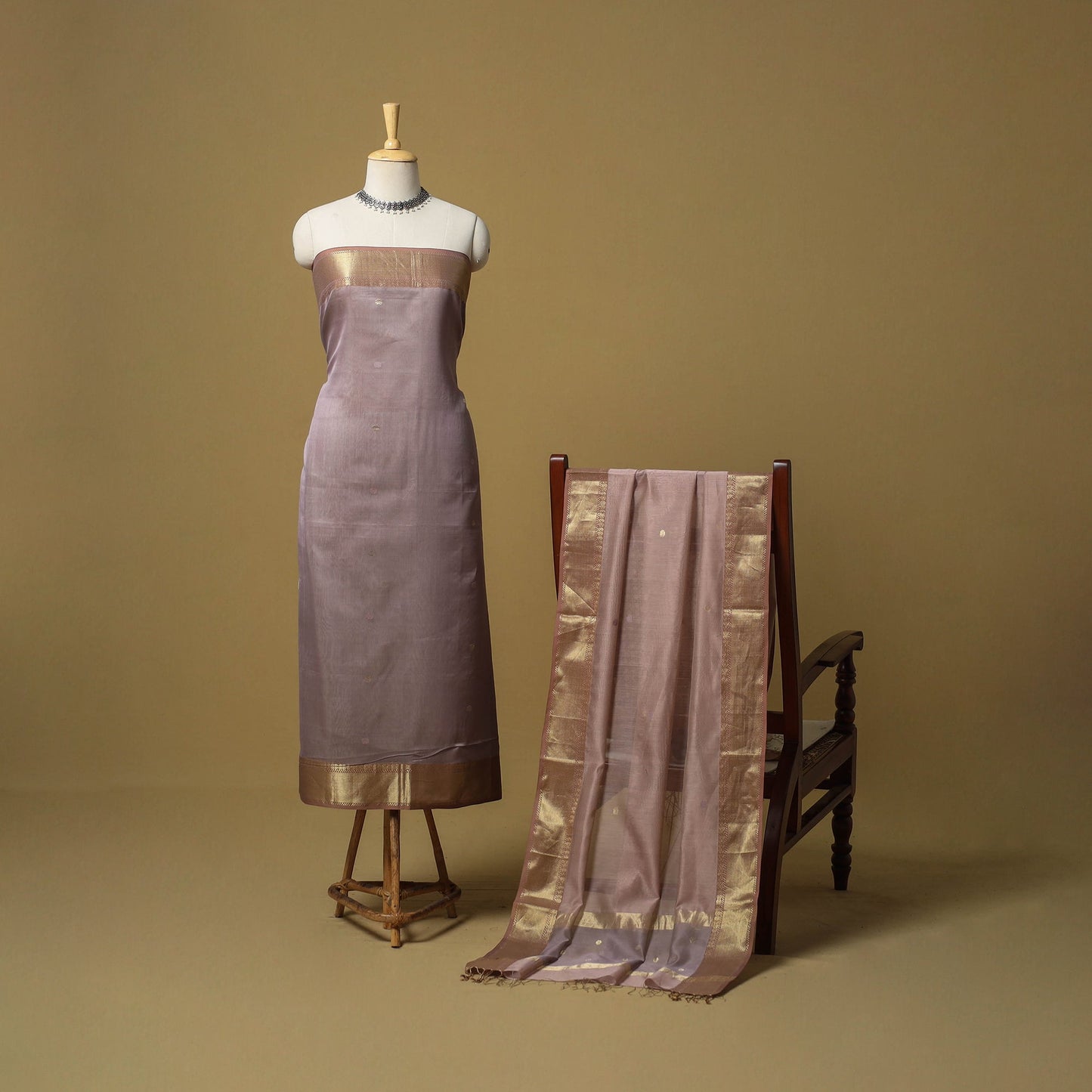 Handloom maheshwari silk buti work 2pc unstitched dress