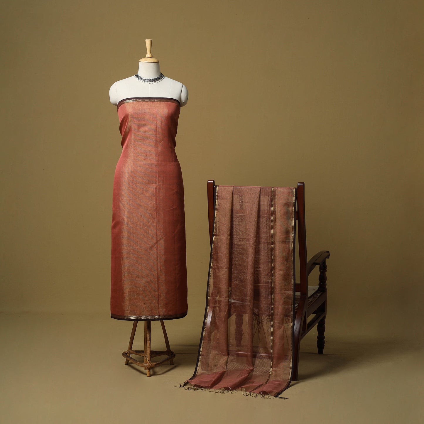 Handloom maheshwari silk tissue zari 2pc unstitched dress