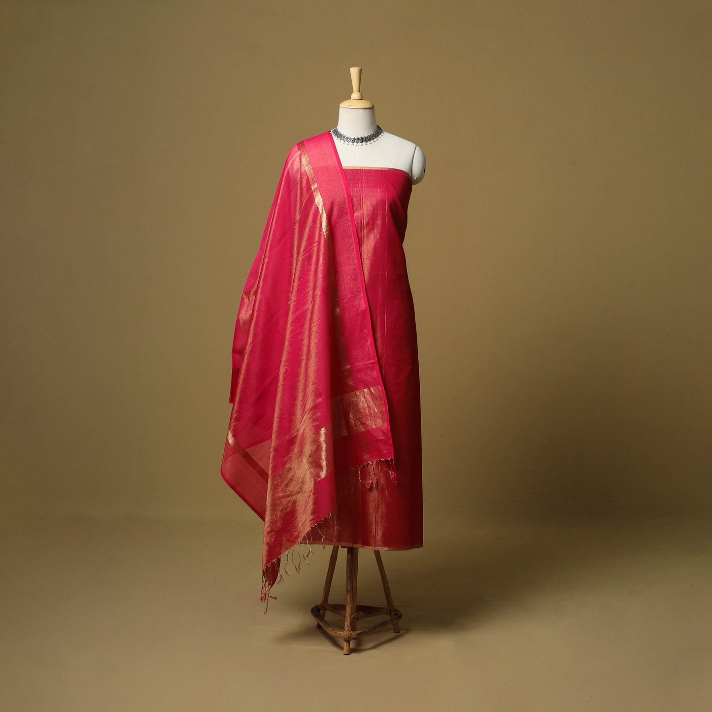 Handloom maheshwari silk tissue zari 2pc unstitched dress