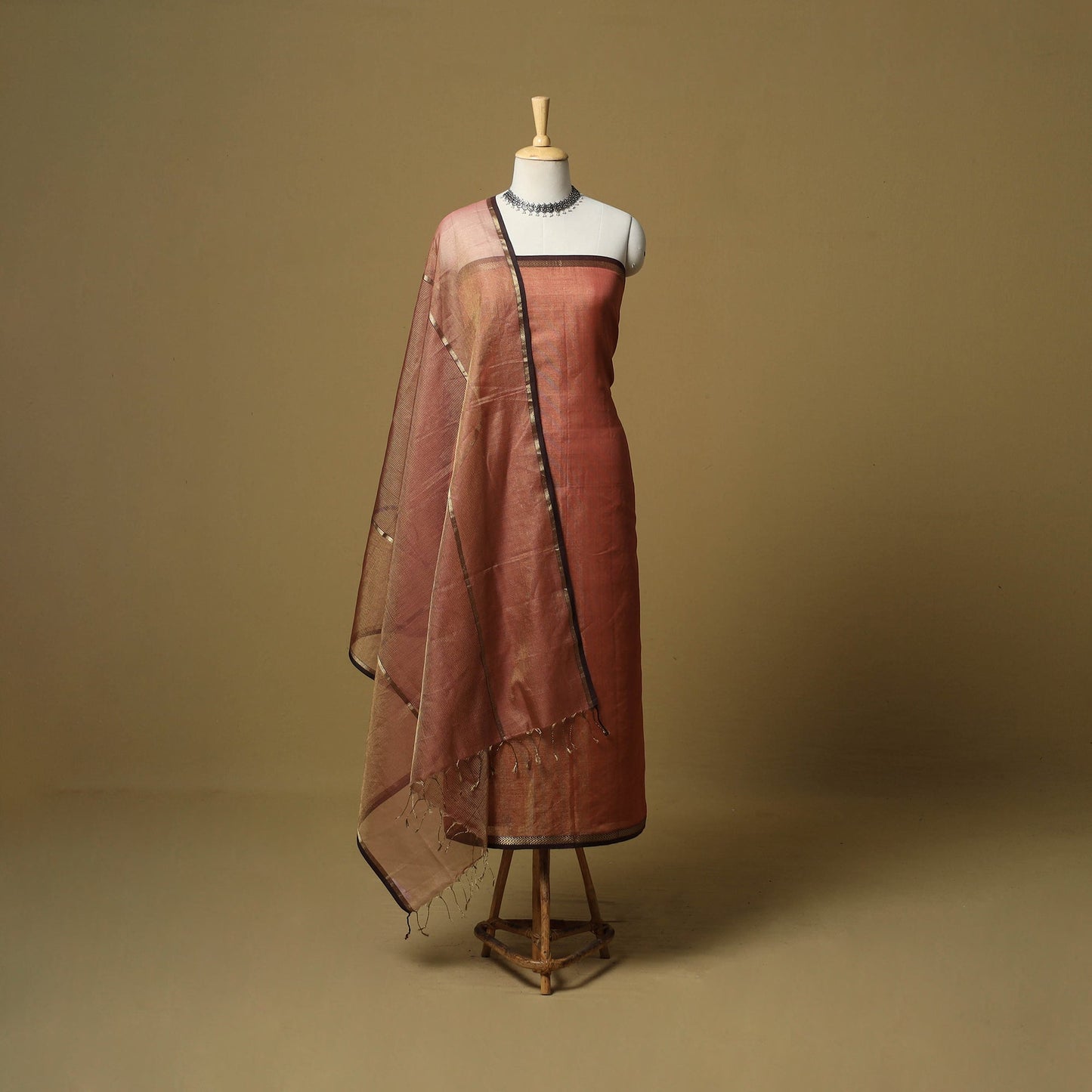 Handloom maheshwari silk tissue zari 2pc unstitched dress