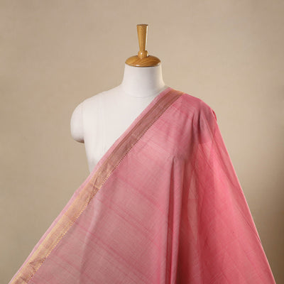 Pink Handloom Mangalagiri Cotton Fabric with Zari Border