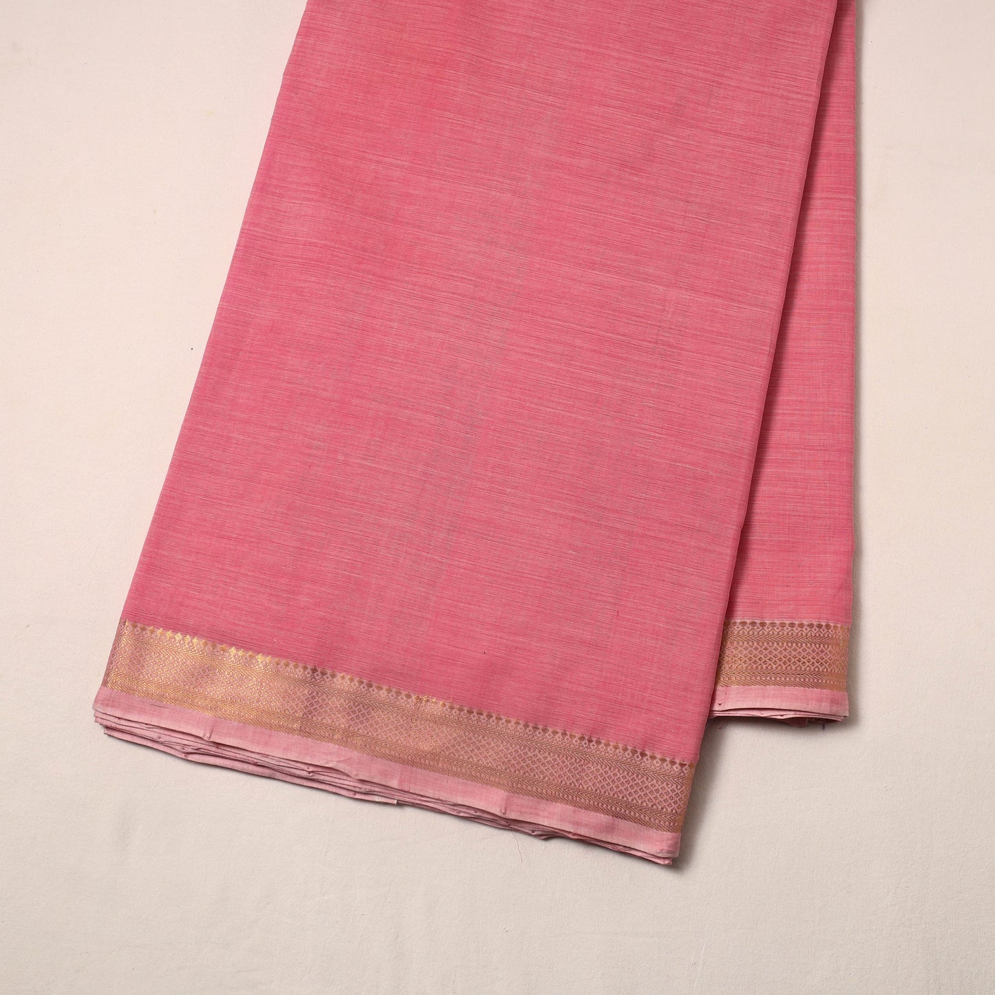Pink Handloom Mangalagiri Cotton Fabric with Zari Border