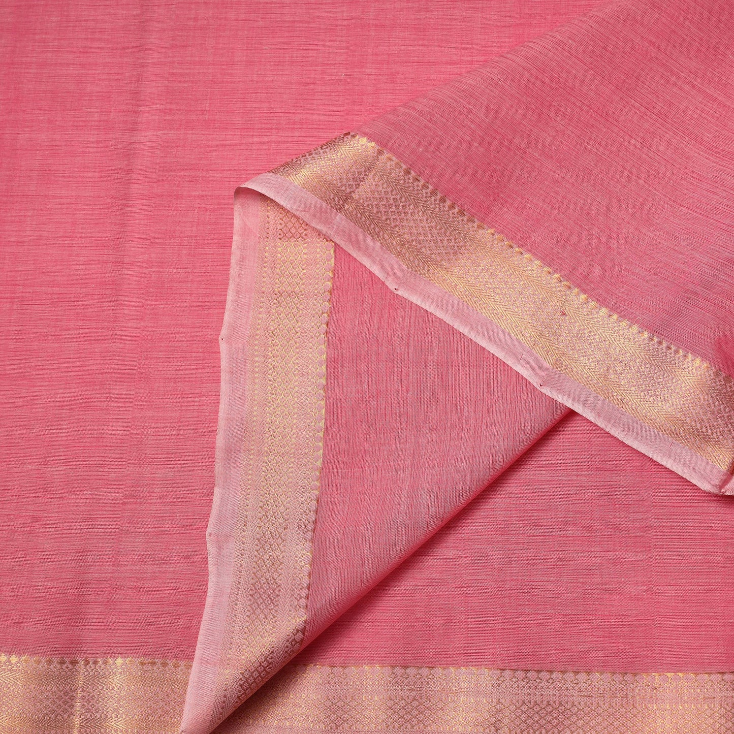 Pink Handloom Mangalagiri Cotton Fabric with Zari Border