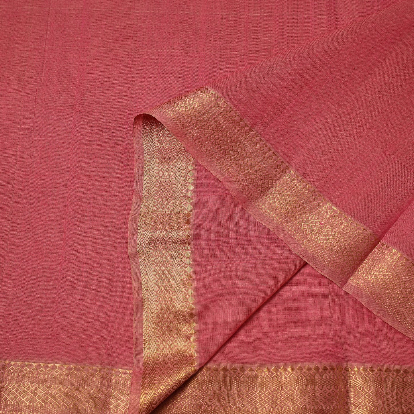 Pink Handloom Mangalagiri Cotton Fabric with Zari Border